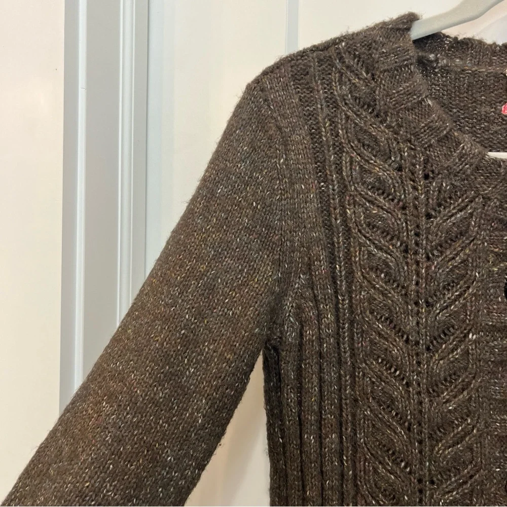DKNY Floral‎ Embellishment Cardigan Sweater Brown Size Small 3/4 Length Sleeve